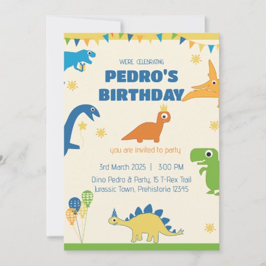 Whimsical Dinosaur Birthday Party Kaart (Voorkant)