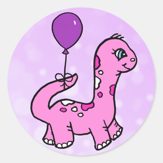 Whimsical Dinosaur met Balloonf Ronde Sticker (Voorkant)