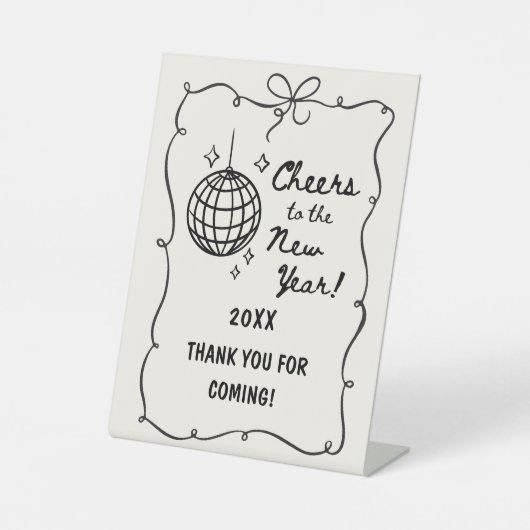 Whimsical Disco Ball New Year's Eve Party Reclamebord Met Voetstuk (Voorkant)