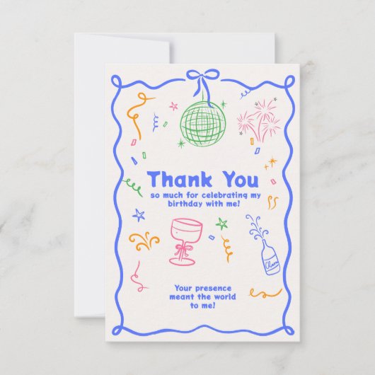 Whimsical Disco Verjaardag Pastels Kleurrijk Bedankkaart (Voorkant)