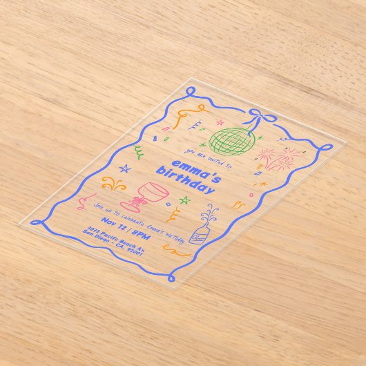 Whimsical Disco Verjaardagskleur Acryl Uitnodigingen (Laagn)