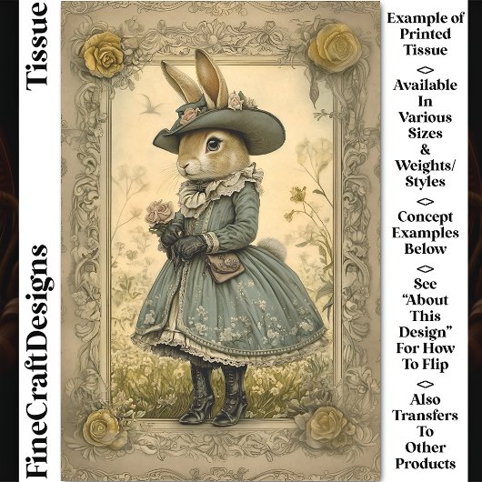 Whimsical Doe Konijn, Bloem CL1 Decoupage Tissuepapier