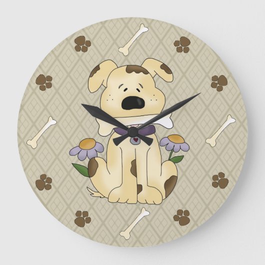 Whimsical Dog met Bone Wall Clock Grote Klok (Voorkant)