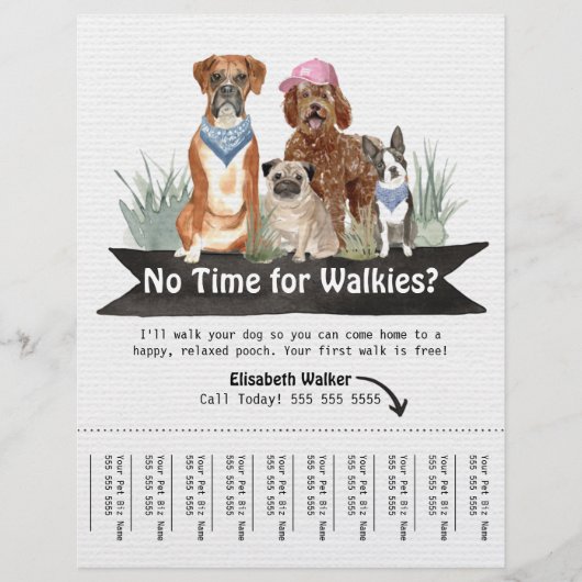 Whimsical Dog Walker Flyer met Waterverf honden (Voorkant)