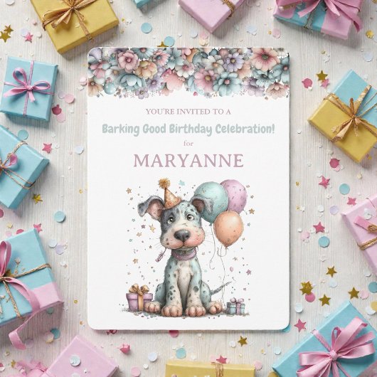 Whimsical Dog Watercolor Birthday Invitation