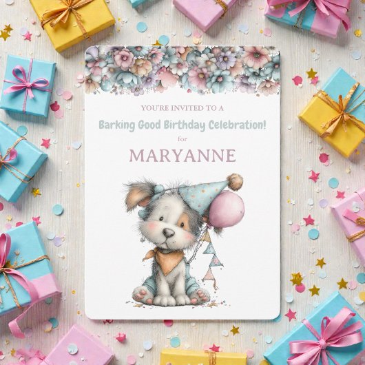 Whimsical Dog Watercolor Birthday Invitation