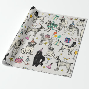 Whimsical Dogs verjaardagsfeestje vieren Cadeaupapier