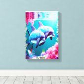 Whimsical Dolphins en Floral Underwater Canvas Afdruk (Insitu (Houten vloer))