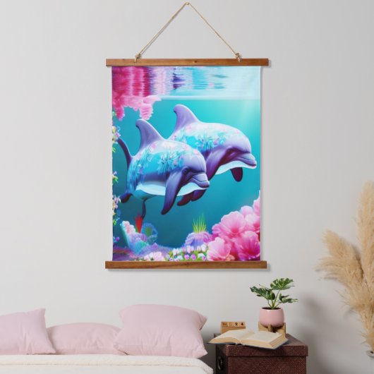 Whimsical Dolphins en Floral Underwater Hangend Wandkleed (Slaapkamer)