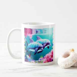 Whimsical Dolphins en Floral Underwater Koffiemok