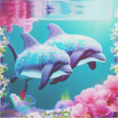 Whimsical Dolphins en Floral Underwater Sticker (Voorkant)
