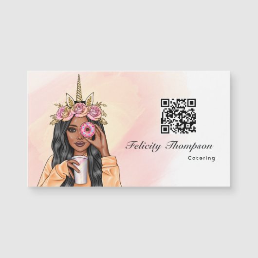 Whimsical Donut Eenhoorn Lady Food Catering QR-cod (Voorkant)