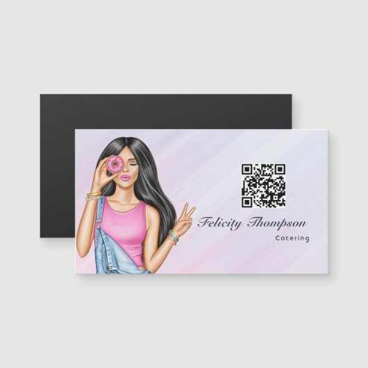 Whimsical Donut Lady Voedsel Catering QR Code (Voorkant / Achterkant)