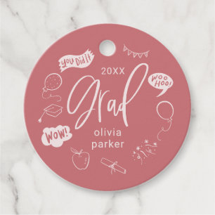 Whimsical Doodle Afstudeerder Party Blush Pink Bedankjes Labels