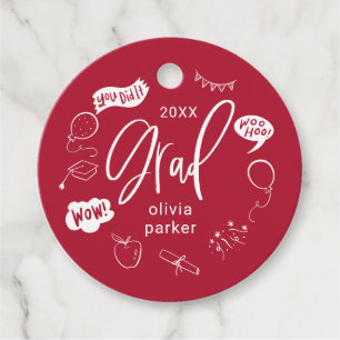 Whimsical Doodle Afstudeerder Party Rood Favoriet  Bedankjes Labels