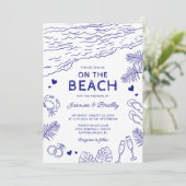 Whimsical Doodle Beach bruiloft Kaart (Staand voorkant)