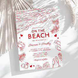 Whimsical Doodle Beach bruiloft Kaart