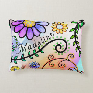 Whimsical, Doodle bloemen overal Accent Kussen