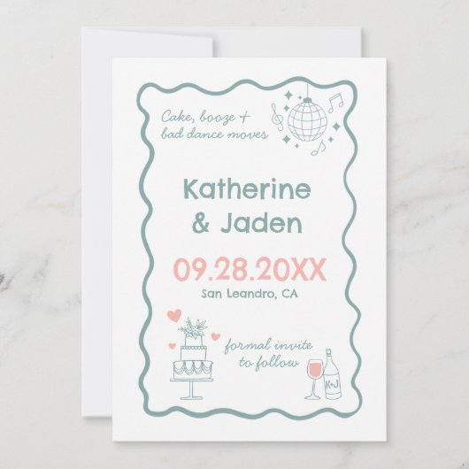 Whimsical doodle blue Flat Save The Date Card (Devant)