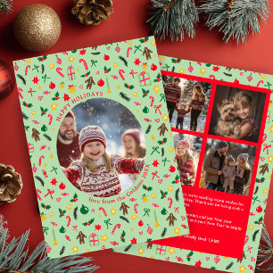 Whimsical Doodle Christmas Custom 5 Fotocollage Feestdagenkaart