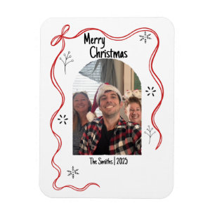 Whimsical Doodle Christmas Kaart met foto Magneet