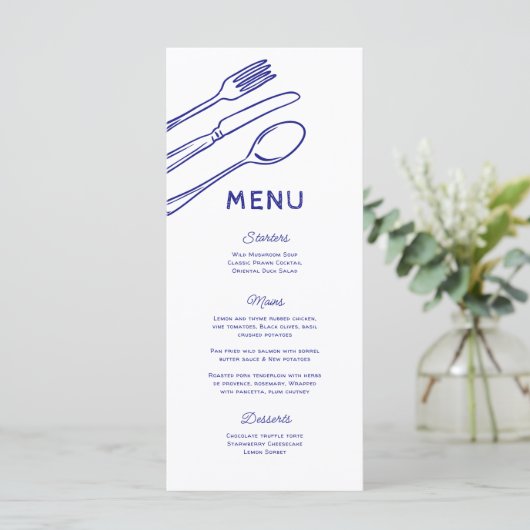 Whimsical Doodle Cutlery Wedding Menu (Staand voorkant)