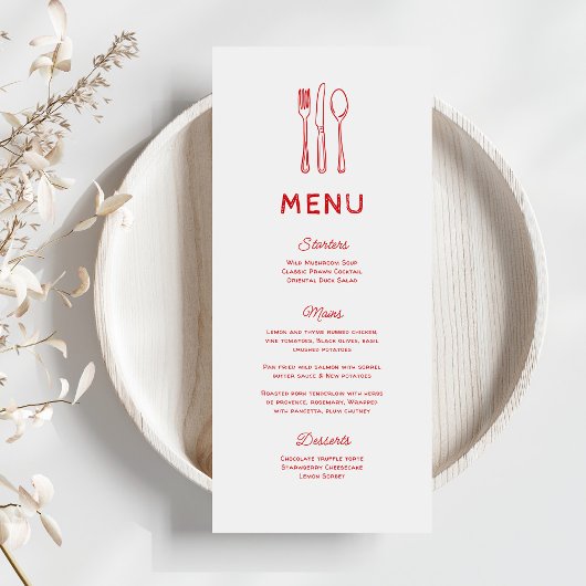Whimsical Doodle Cutlery Wedding Menu