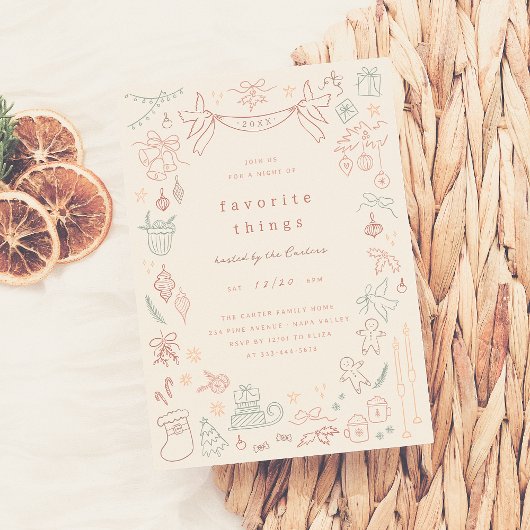 Whimsical Doodle Favoriete Dingen Kerstfeest Kaart