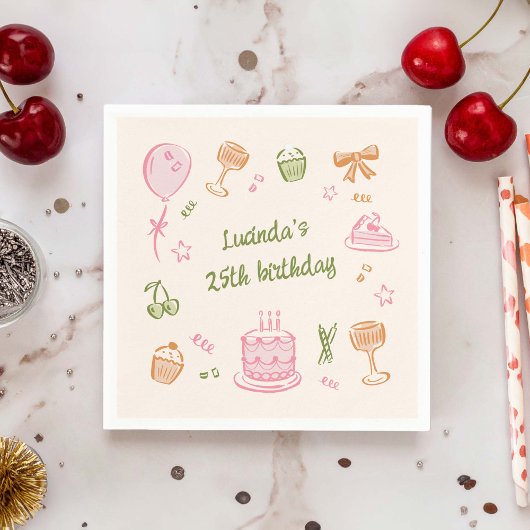 Whimsical Doodle Hand getrokken verjaardagsfeestje Servet