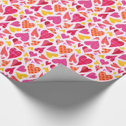 Whimsical Doodle Hearts met Patronen en Textuur Cadeaupapier (Hoek)