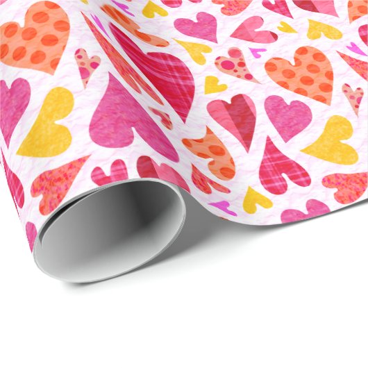 Whimsical Doodle Hearts met Patronen en Textuur Cadeaupapier (Rol Hoek)