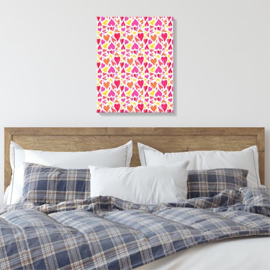 Whimsical Doodle Hearts met Patronen en Textuur Canvas Afdruk (Insitu (Slaapkamer))