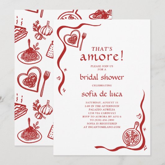 Whimsical Doodle Italian Pasta Bridal Shower Kaart (Voorkant / Achterkant)