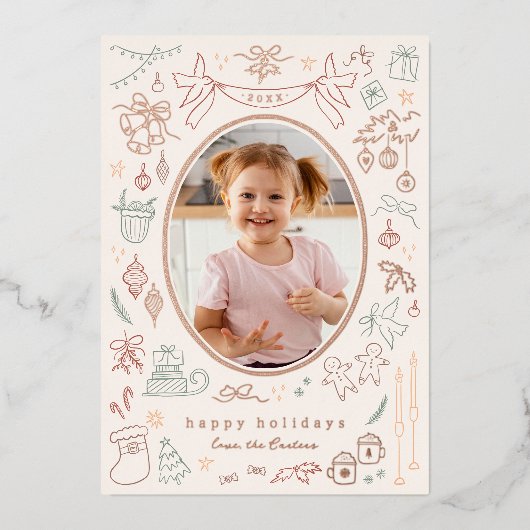 Whimsical Doodle moderne Noël Photo de vacances (Recto)