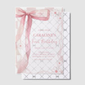 Whimsical Doodle Pink Bow eerste verjaardag Vellum Uitnodigingen (Offset (Uitnodiging))