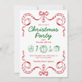 Whimsical Doodle Rood en Groen Kerstfeest Kaart (Voorkant)