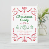 Whimsical Doodle Rood en Groen Kerstfeest Kaart (Staand voorkant)