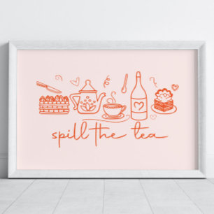 Whimsical Doodle Spill The Tea, Tea Party Keuken Poster