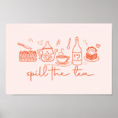 Whimsical Doodle Spill The Tea, Tea Party Keuken Poster (Voorkant)
