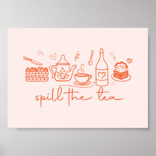 Whimsical Doodle Spill the Tea, Theekrans Keuken Poster
