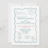 Whimsical doodle styled blue wedding Invitation (Devant)