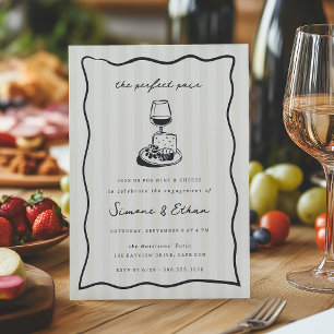 Whimsical Doodle Wine & Cheese Engagement Party Kaart