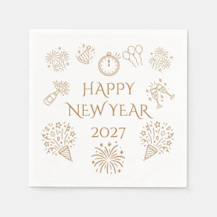 Whimsical Doodles Goud Gelukkig Nieuwjaar 2027 Servet
