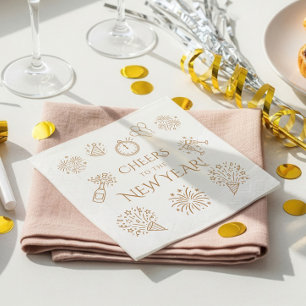 Whimsical Doodles Goud proost op Nieuwjaarsfeest Servet