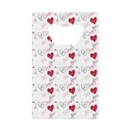 Whimsical Doodles Hand Drawn Valentines Day  Kredietkaart Flessenopener