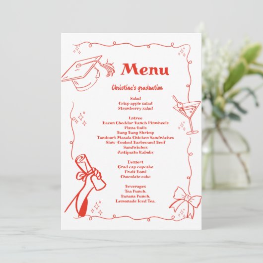 Whimsical Doodles stijl Hand getrokken Afstuderen Menu (Staand voorkant)