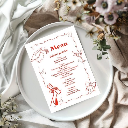 Whimsical Doodles stijl Hand getrokken Afstuderen Menu