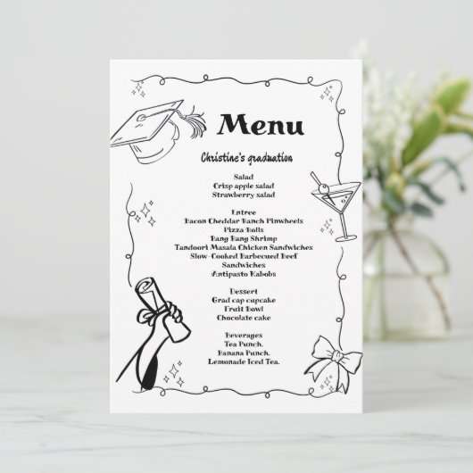 Whimsical Doodles stijl Hand getrokken Afstuderen Menu (Staand voorkant)