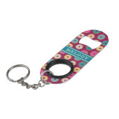 Whimsical Doughnut Pattern op Paars Mini Flessenopener (Voorkant Gekanteld)