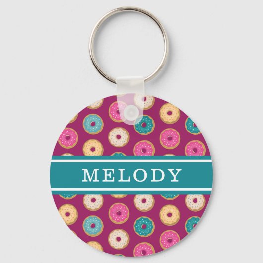 Whimsical Doughnut Pattern op Paars Sleutelhanger (Voorkant)